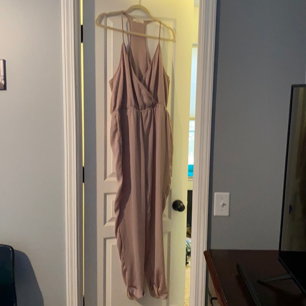 Pink silky jumpsuit. Unlined.